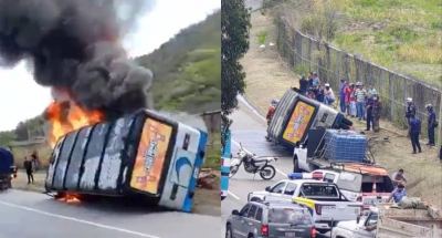 Autobús se incendia en la autopista Francisco Fajardo a la altura de Mamera y deja un herido