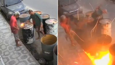 Impactante explosión en Recife: dos jóvenes salen despedidos tras jugar con un encendedor y toneles