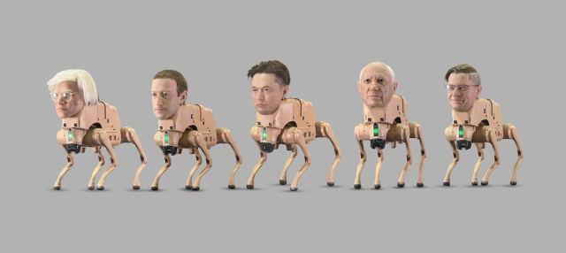 Perros robot con rostros de Musk y Bezos impactan en museo de Berlín: arte, IA y crítica al poder digital