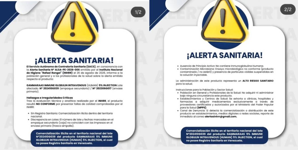 Alerta sanitaria en Venezuela: INHRR advierte sobre fármaco intravenoso ilegal que no contiene principio activo y presenta contaminación | INHRR InShot 20260828 091832265 | INHRR
