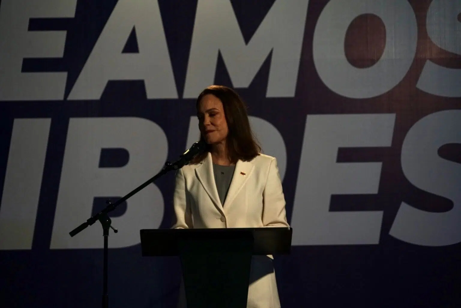 María Corina Machado ofrece declaraciones en la UCAB, en Montalbán, Caracas